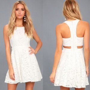 Lulu's Daisy Date White Lace Skater Dress